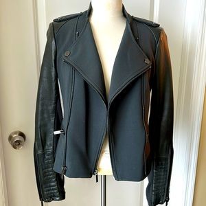 BCBG MAX AZRIA leather fabric moto jacket